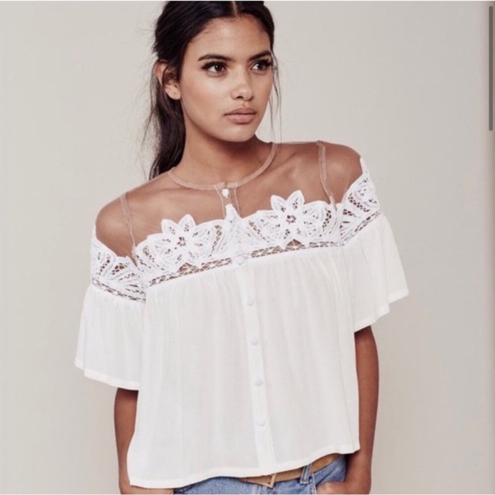 Rare For Love and Lemons Top Illusion Nude White M GUC